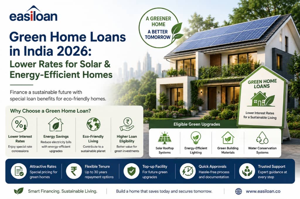 Green home loans in India 2026 — lower rates for solar rooftops, energy-efficient homes, IGBC LEED GRIHA certified properties