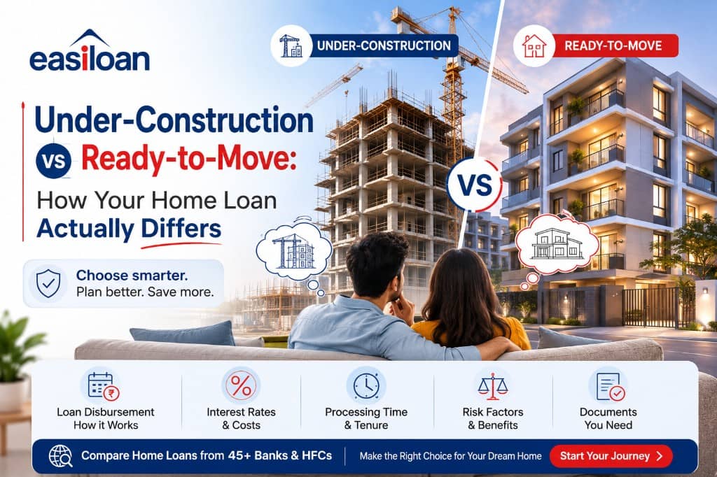 Under-construction vs ready-to-move home loan comparison — disbursement, pre-EMI, interest rates, processing time, and documents