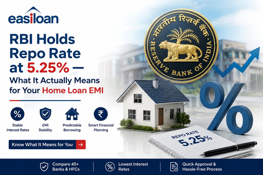 RBI holds repo rate at 5.25% — what it actually means for your home loan EMI. EasiLoan guide covering stable interest rates, EMI stability, predictable borrowing, and smart financial planning.